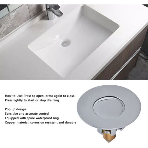 Bouchon De Vidage Étanche à Poussoir pour Évier de Salle de Bain en Acier Inoxydable 6,1x6,1x5cm avec Joint d'Étanchéité