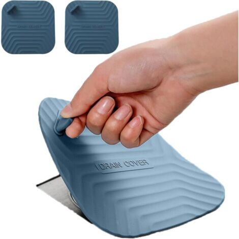 Bouchon de Vidange de Douche - Couvercle de Drain Carré en Silicone pour Salle de Bain et Cuisine, Bouchon Évier Universel, Anti-Odeur Bleu 2 Pièces