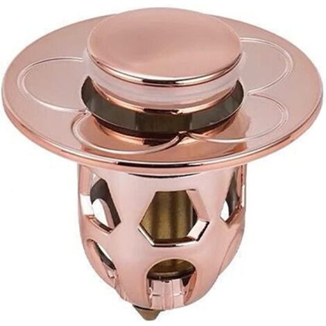 Bouchon de vidange de tête de bassin universel, bouchon de vidange d'évier en acier inoxydable, filtre de vidange de rebond de bassin, adaptateur de poussée de noyau de rebond (or rose) 1pc