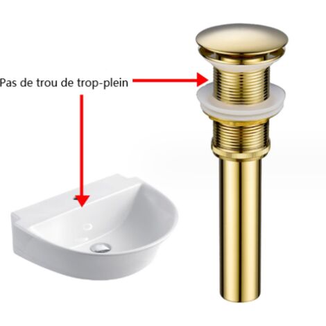 Bouchon de vidange d'évier moderne pop-up vintage sans trop-plein, siphon de lavabo universel en laiton doré avec trou poli sans trop-plein – sans pores