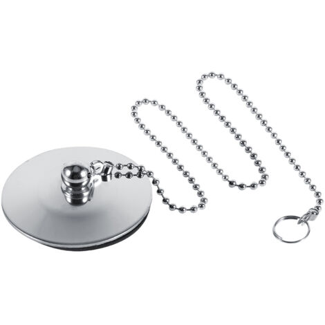 Bouchon de vidange en métal chromé pour évier, lavabo et baignoire avec chaîne
