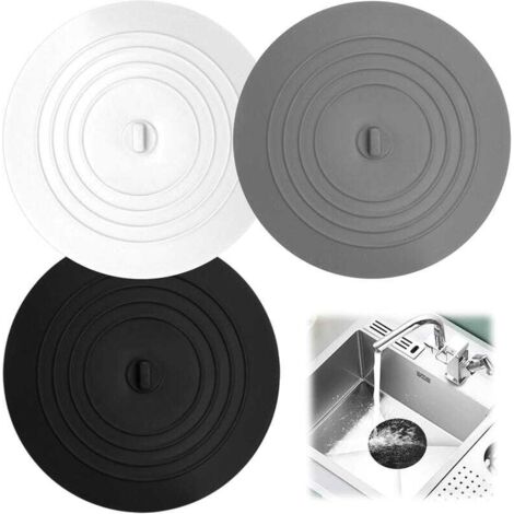 Bouchon de vidange en silicone, 3 pièces, bouchon de baignoire universel de 15 cm, bouchon de lavabo de salle de bain (noir/blanc/gris)
