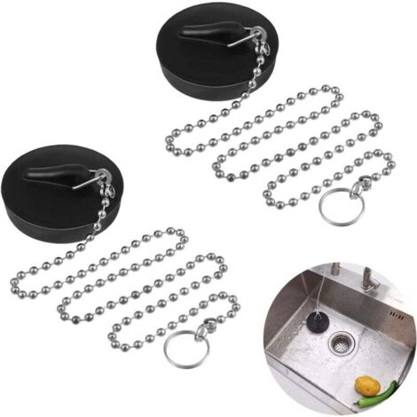 Bouchon de vidange monobloc avec chaîne en acier inoxydable et crochet en S, adapté aux baignoires, éviers, salles de bains, cuisines et maisons (tailles 42 mm à 45 mm, longueur de chaîne 40 cm).