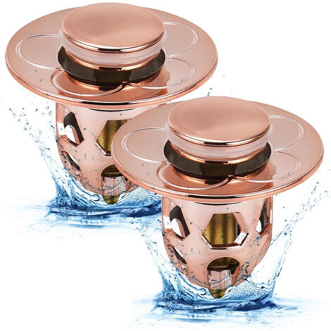 Bouchon de vidange universel pour évier de salle de bain, 2 pièces, or rose (convient aux trous de 34 à 40 mm)