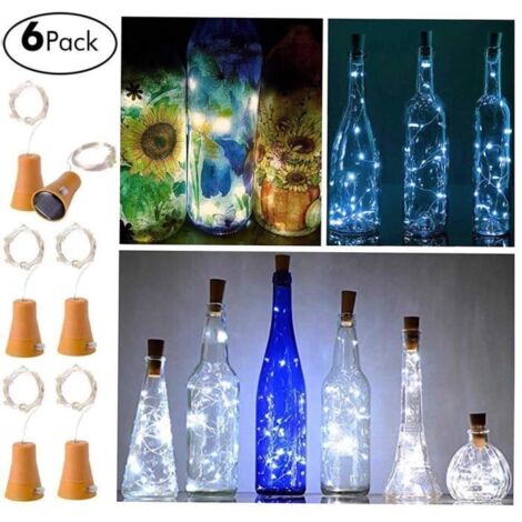 Bouchon de vin solaire led fil de cuivre guirlande lumineuse 2m 20 étanche décoration de vacances guirlande lumineuse blanc-blanc