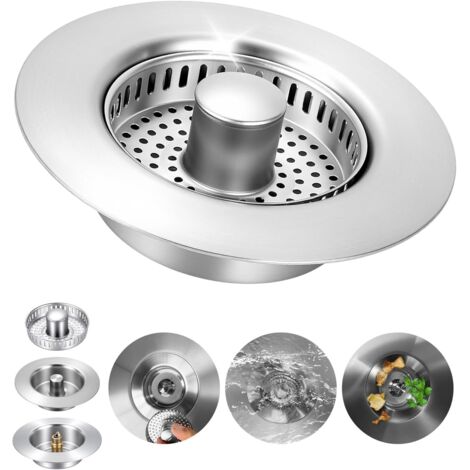 Bouchon d'Évier 3 en 1 Anti-Odeurs et Anti-Bouchage - Mécanisme Pop-Up en Inox 304 - Pour Trous de 75-87 mm
