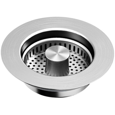 Bouchon d'évier de cuisine universel 3-en-1, avec panier anti-obstruction et système pop-up, en acier inoxydable