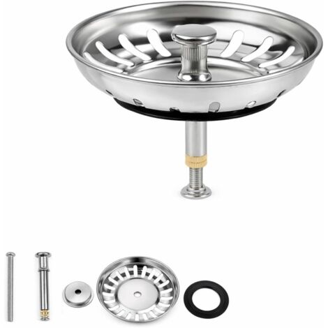Bouchon Évier Cuisine Ø 82 mm avec Goupille Réglable, 304 indox, Filtre Panier Ever 79mm Fonctionnement du Bouton Excentrique Panier Crépine, Compatible Lave-Vaisselle (82mm 1pcs)