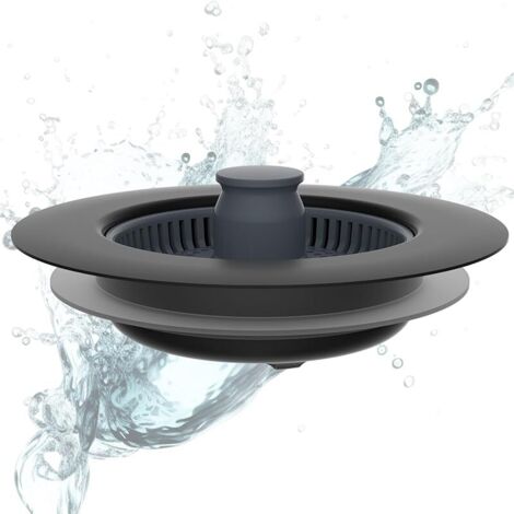 Bouchon Evier Cuisine, Bouchon Evier en INOX avec Un Set Combiné Filtre Evier Cuisine, Anti-Colmatage, PréVention des Odeurs,Grille Evier Cuisine-Profondeur de L'éVier 22mm (Noir)