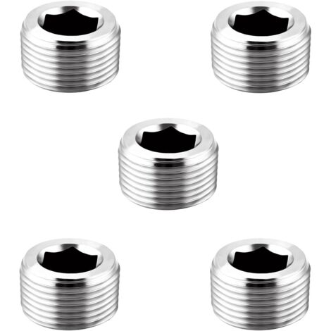 Bouchon fileté mâle hexagonal fraisé interne en acier inoxydable, filetage mâle 1/2" NPT (5 pièces par paquet)