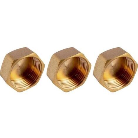 Bouchon hexagonal en laiton 3/4' – Raccord fileté femelle avec joint anti-fuite – Écrou pivotant pour tuyaux – Lot de 3 pièces