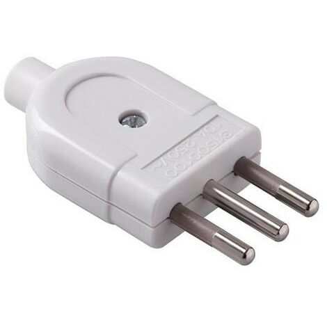 Bouchon italien 2P+T 10A S11 Blanc Sortie droite du câble