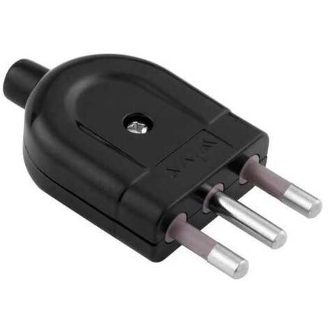 Bouchon italien 2P+T 16A S17 Noir Sortie droite du câble