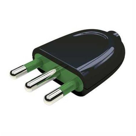Bouchon italien 2P+T 16A S17 Noir Sortie droite du câble