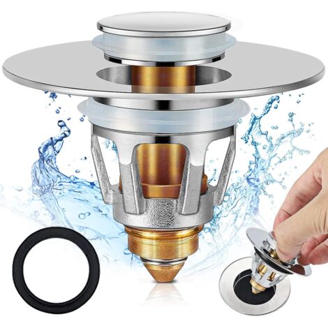 Bouchon Pop-up Lavabo Salle de Bain Acier Inoxydable Type Poussoir Noyau Rebond pour Trouble 28 à 38 mm