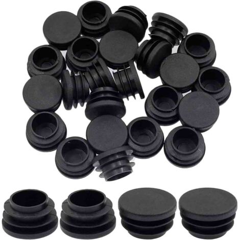 Bouchon rond en plastique, 20 pièces, bouchon d'extrémité de tube noir, bouchon de chaise, glisse, bouchon d'extrémité de meuble rond, insert de couverture de tuyau de chaise/pied (25 mm)