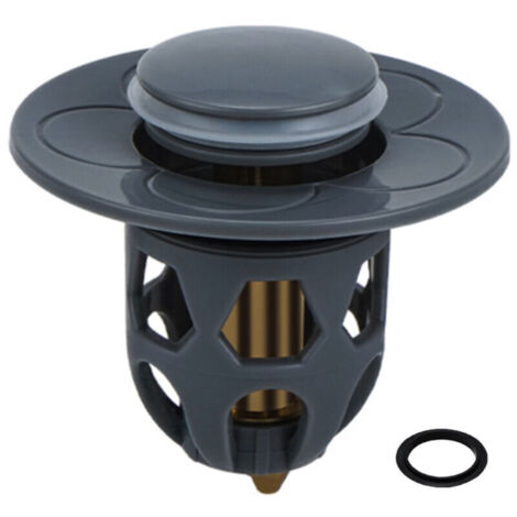 Bouchon universel de fuite de tête d'eau de lavabo, bouchon de vidange d'évier en acier inoxydable filtre de vidange de rebond de lavabo, convertisseur de type poussoir de noyau de rebond (Gris)