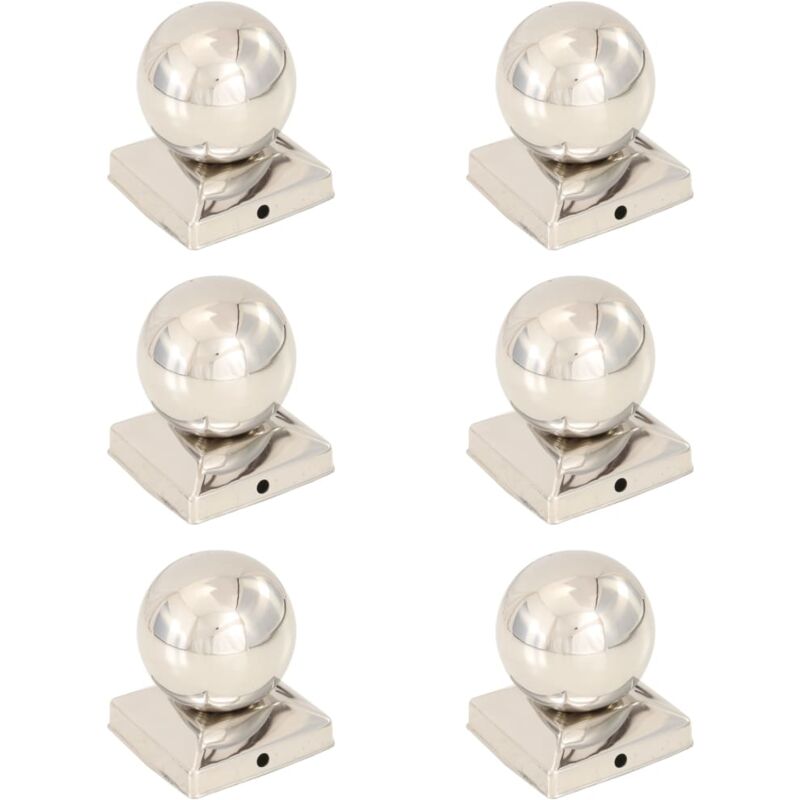 Bouchons de poteau 6 pcs Globe final Acier inoxydable 91x91 mm Vidaxl