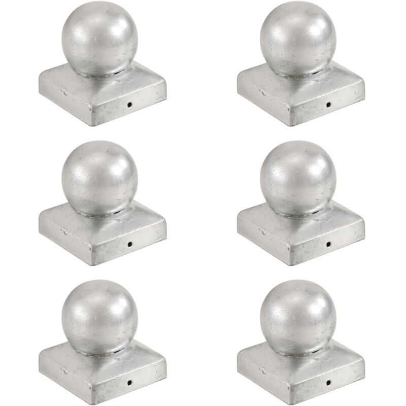 Bouchons de poteau 6 pcs Globe final Métal galvanisé 71x71 mm