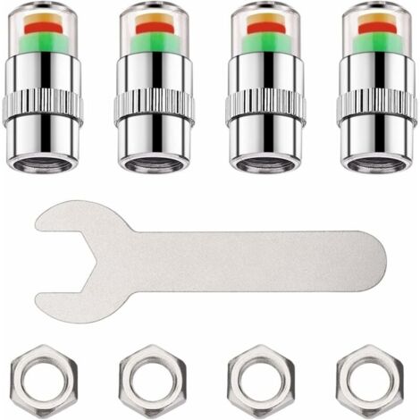 Bouchons de Tige de Valve de Moniteur de Pression de Pneu de Voiture, 4 pcs universels indicateur de capteur de Pneu Bouchons de Valve de Pneu + 4 pcs écrou antivol + clé, 3 Couleurs Moniteur-LIAIKI