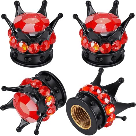 Bouchons de tige de valve de pneu Crown 4 pièces (rouge et noir)-Fei Yu