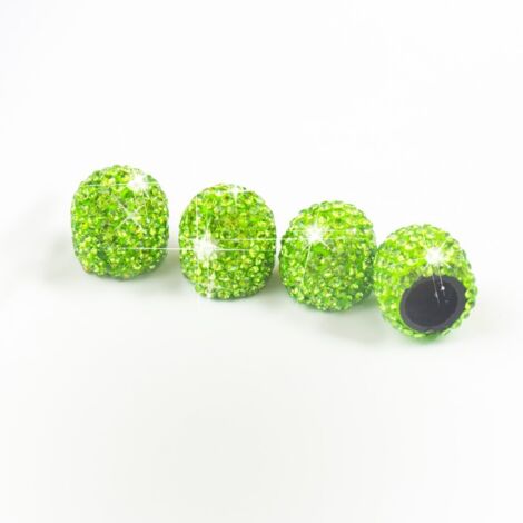 Bouchons de tige de valve, paquet de 4 bouchons de valve de pneu de voiture universels faits à la main avec strass en cristal, accessoires de voiture attrayants anti-poussière Bling（vert）