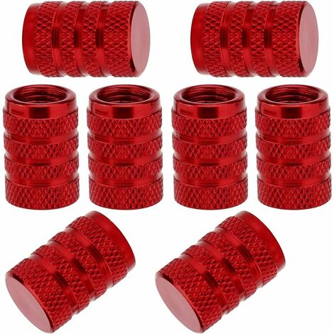 Bouchons de Tige de Valve Voiture de Pneu, Couvercle de Bouchon de Valve de Pneu en Aluminium avec Anneau en Caoutchouc pour Voitures, SUV, Vélos, Velo Camions, Motos (Rouge), 8 Pièces