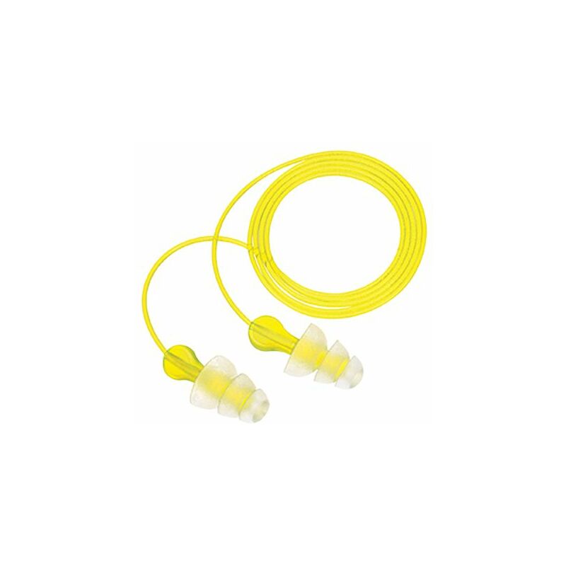 Bouchons d'oreilles cordés jetables 3M e.a.r Tri-Flange 29dB Jaune x 100 paires ( Prix pour Boîte de 100 )