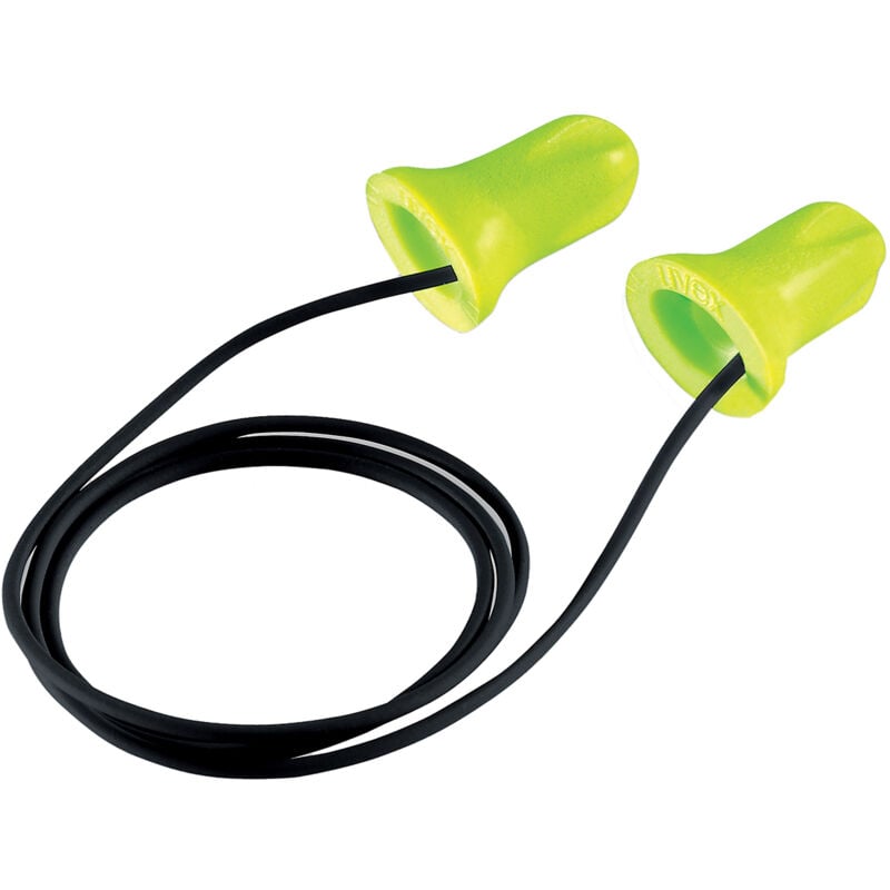 Bouchons d'oreilles cordés jetables Uvex Hi-com 24dB Noir, Jaune x 100 paires ( Prix pour Boîte de 100 )