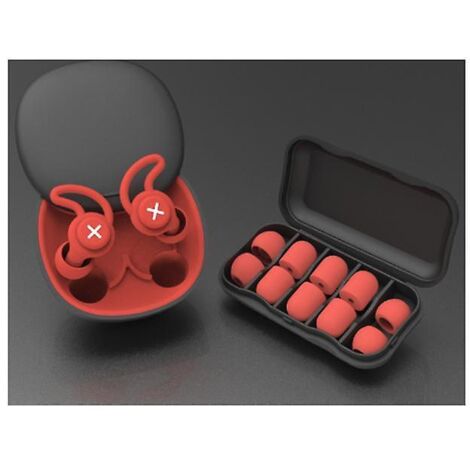 Bouchons d'oreilles de sommeil en silicone rouge avec 2 petits protège-oreilles orange, 2 protège-oreilles en silicone et 6 éponges de rechange