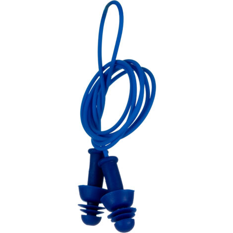 Bouchons d'oreilles détectables  cordés réutilisables RS PRO 27dB Bleu x 100 paires ( Prix pour Boîte de 100 )
