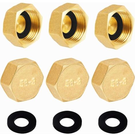 Bouchons laiton brut femelle 15/21 (1/2') – Lot de 6 bouchons avec joints en caoutchouc – Étanchéité pour tuyaux et robinets