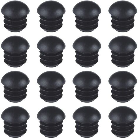 Bouchons Ronds en Plastique (16mm)(Noir), 16 Pièces Embout Bouchons pour Tube de Chaise de Rond, Empiècements Embouts Ronds Bombés Nervurés pour Pieds de Table, Chaise, Meuble