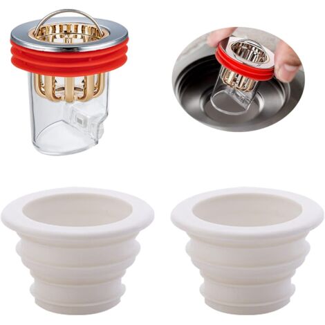 Bouchons Vidange Sol Douche, avec 2 Anneau d'Étanchéité d'Égout, Joint Tuyau Vidange, pour Salle de Bain, Cuisine, L'évacuation de Machine à Laver (Rouge, Blanc)