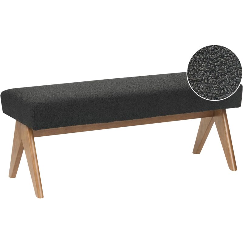 Beliani - Boucle Bed Bench Hallway Seat Bench Wooden Legs Black And Dark Brown Tamre