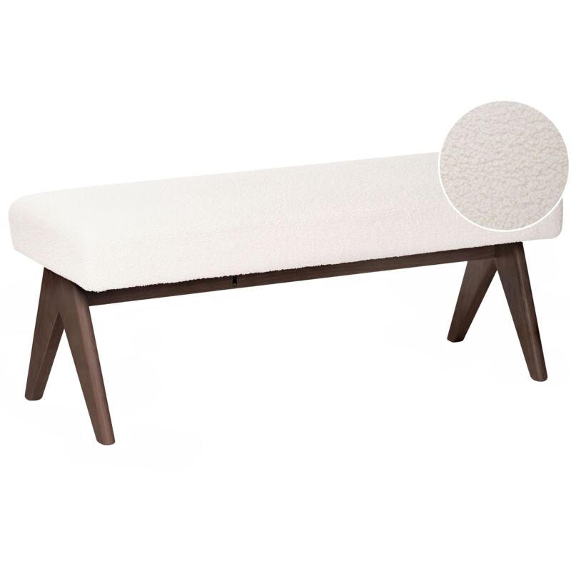 Beliani Boucle Bed Bench Hallway Seat Bench Wooden Legs Off-white And Dark Brown Tamre