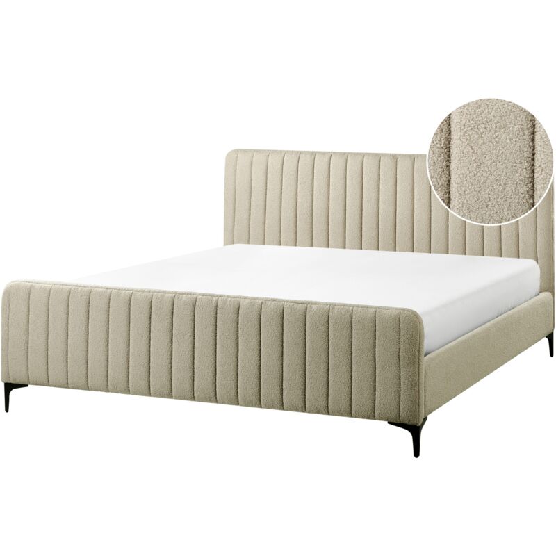 Beliani Boucle Eu Super King Size Bed Tufted Headboard 6ft Metal Legs Slatted Base Beige Lunan