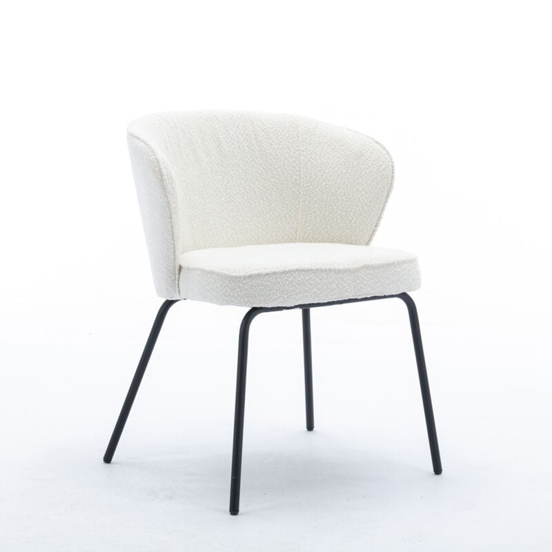 Boucle Fabric Wing back Armchair Accent Chair Dining Chair with Black Powder Coating Metal Leg, Beige