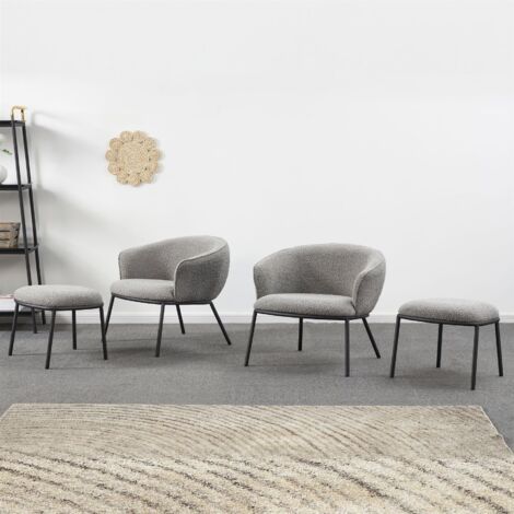 Bouclé Matching Stool for Duke Lounge Chair - L45 x W45 x H40 cm - Dark Grey