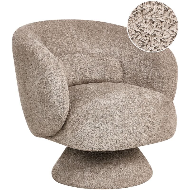 Beliani - Boucle Swivel Armchair Armless Retro Style Living Room Accent Chair Beige Lieksa