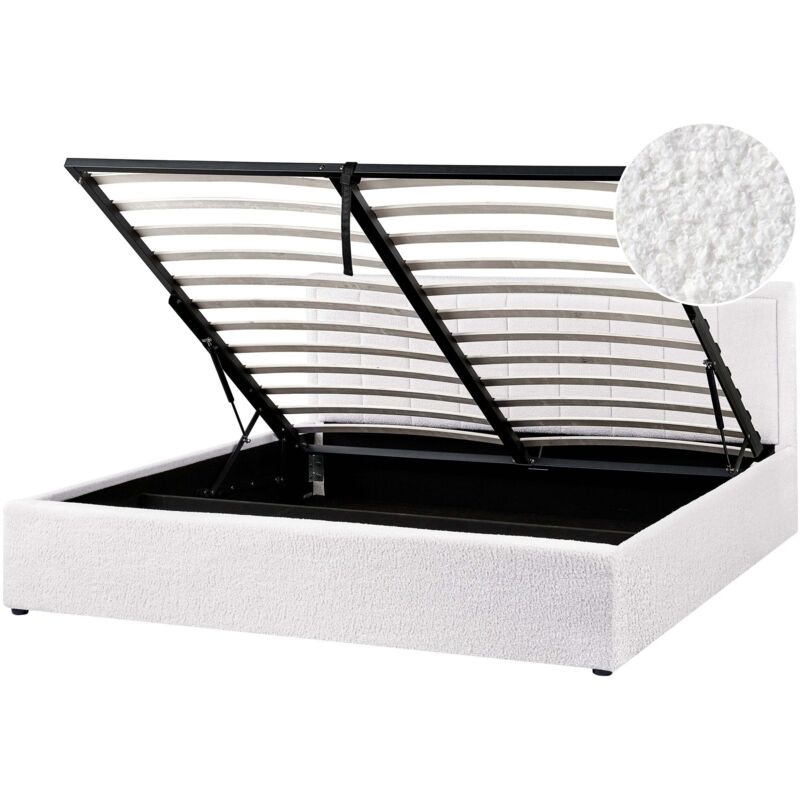 Beliani Ottoman Bed Boucle Montlaur 180 X 200 Cm (eu Super King) White