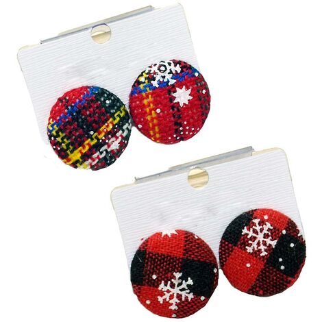 Boucles d'oreilles bouton en tissu à carreaux, cadeaux de Noël pour femmes filles style 1 zhuoxuan
