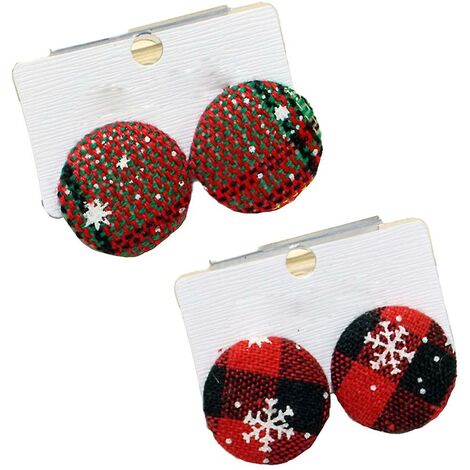 Boucles d'oreilles bouton en tissu à carreaux, cadeaux de Noël pour femmes filles style 2 zhuoxuan