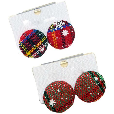 Boucles d'oreilles bouton en tissu à carreaux, cadeaux de Noël pour femmes filles style 3 zhuoxuan