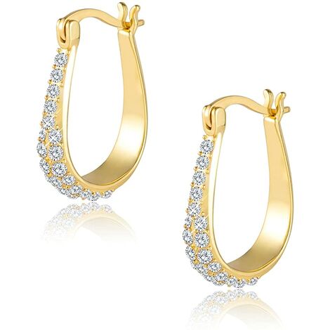 Boucles d'oreilles créoles en argent sterling, ovale plaqué or 14 carats, zircone cubique
