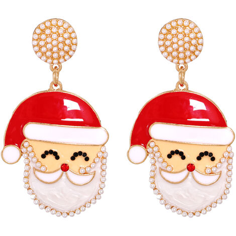 Boucles d'oreilles de Noël pour femmes Boucles d'oreilles de Noël Hypoallergénique Arbre de Noël Bonhomme de neige Bonbons Bijoux de fête faits à la main