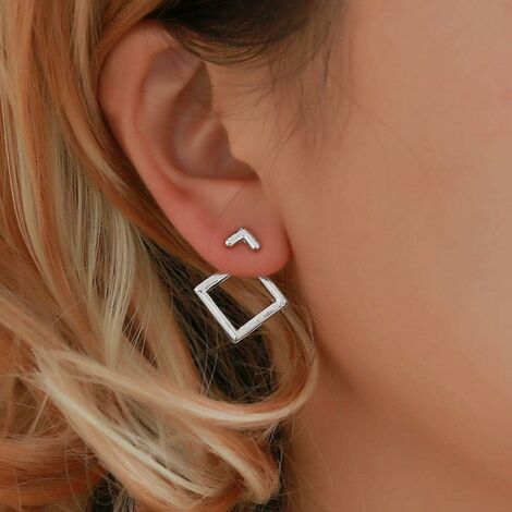 Boucles d'oreilles géométriques carrées creuses en diamant Boho pour femmes et filles Argent
