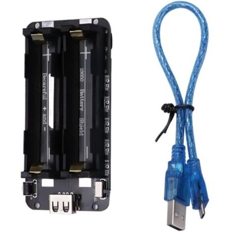 Bouclier de batterie 18650 avec câble USB, bouclier d'extension de batterie 3 V/1 A 5 V/2 A, chargeur micro USB de type B et port de type C, compatible avec Raspberry Pi, Arduino, Wemos