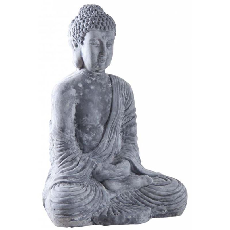Bouddha assis fibre de ciment - Gris