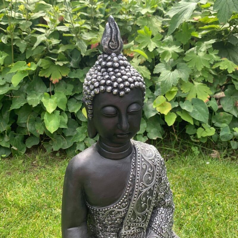 Bouddha assis Figure de jardin Feng Shui Déco Balcon Statue en pierre Salon 45cm Béton argent noir - noir
